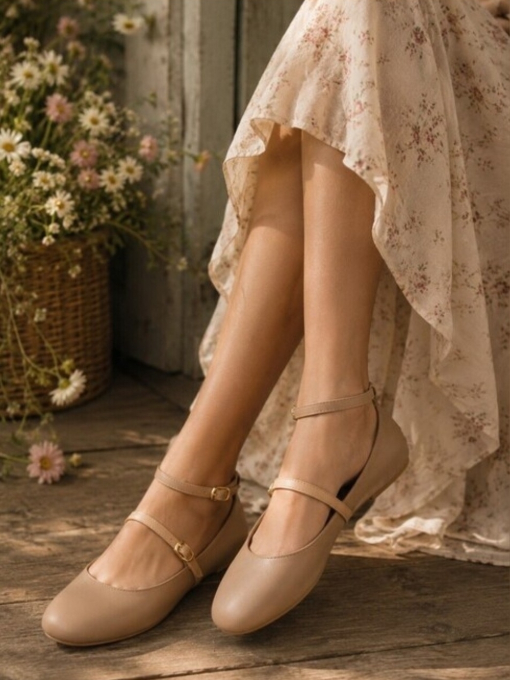 No Boundaries Tan Double-Strap Ballet Flats